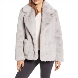 Ellen Tracy Faux Fur Teddy Jacket Coat Grey Fuzzy